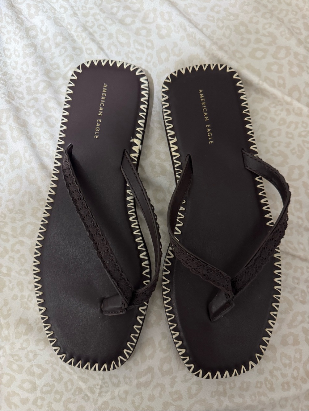 American Eagle Outfitters Brown Crochet Thong Sandals with Contrast Stitch